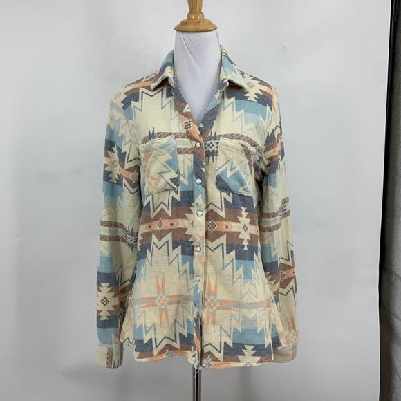 Outback Shirt Womens S Small Sand Brianna Aztec Flannel Pearl Snap Button Top - Picture 2 of 16